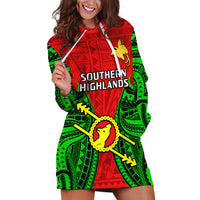 (Custom Personalised) Papua New Guinea Hoodie Dress Southern Highlands Province Mix Coat Of Arms Polynesian Art - Wonder Print Shop