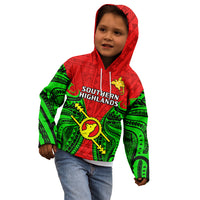 (Custom Personalised) Papua New Guinea Kid Hoodie Southern Highlands Province Mix Coat Of Arms Polynesian Art - Wonder Print Shop