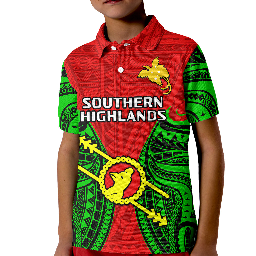 Custom Papua New Guinea Polo Shirt for Kid Southern Highlands Province Mix Coat Of Arms Polynesian Art - Wonder Print Shop