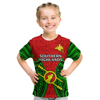 Kids T-shirt with red and green front graphic and 'SOUTHERN HIGHLANDS' text
