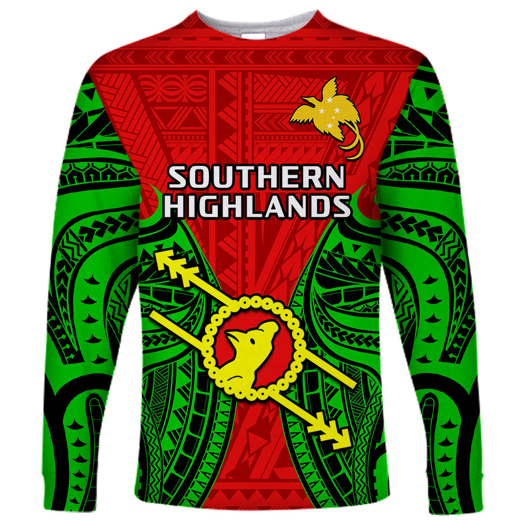 (Custom Personalised) Papua New Guinea Long Sleeve Shirt Southern Highlands Province Mix Coat Of Arms Polynesian Art - Wonder Print Shop