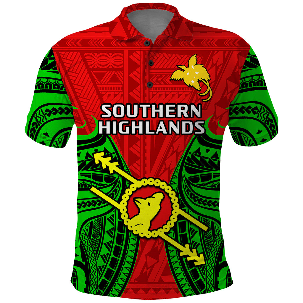 Custom Papua New Guinea Polo Shirt Southern Highlands Province Mix Coat Of Arms Polynesian Art - Wonder Print Shop