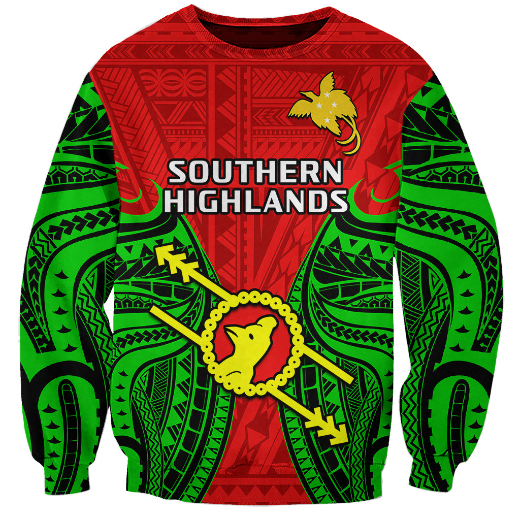 (Custom Personalised) Papua New Guinea Sweatshirt Southern Highlands Province Mix Coat Of Arms Polynesian Art - Wonder Print Shop