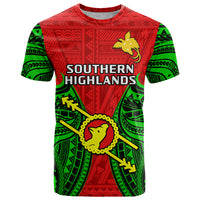 Custom Papua New Guinea T Shirt Southern Highlands Province Mix Coat Of Arms Polynesian Art - Wonder Print Shop