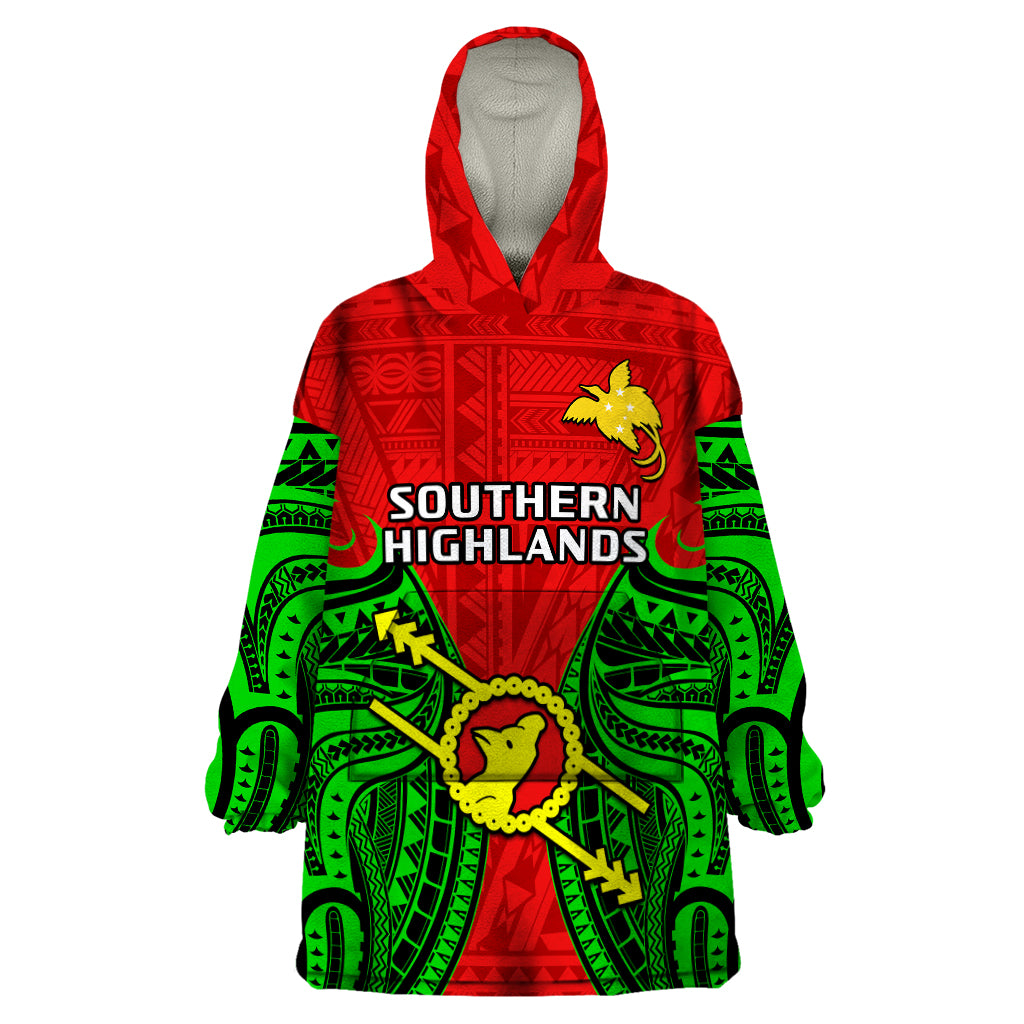 (Custom Personalised) Papua New Guinea Wearable Blanket Hoodie Southern Highlands Province Mix Coat Of Arms Polynesian Art - Wonder Print Shop