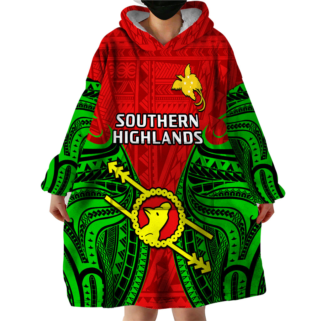 (Custom Personalised) Papua New Guinea Wearable Blanket Hoodie Southern Highlands Province Mix Coat Of Arms Polynesian Art - Wonder Print Shop