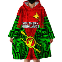 (Custom Personalised) Papua New Guinea Wearable Blanket Hoodie Southern Highlands Province Mix Coat Of Arms Polynesian Art - Wonder Print Shop