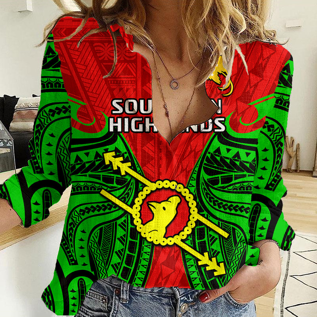 (Custom Personalised) Papua New Guinea Women Casual Shirt Southern Highlands Province Mix Coat Of Arms Polynesian Art - Wonder Print Shop
