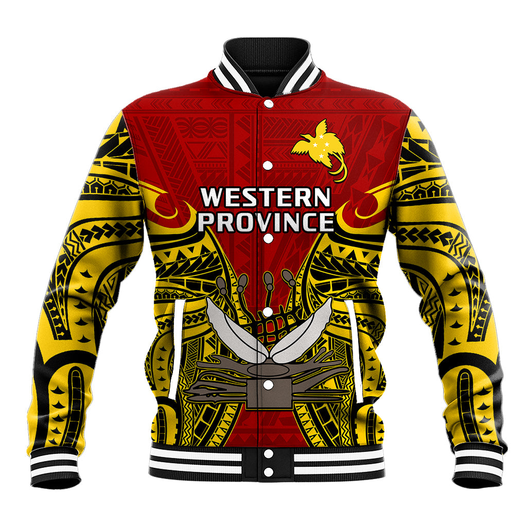Papua New Guinea Baseball Jacket Western Province Mix Coat Of Arms Polynesian Art - Wonder Print Shop