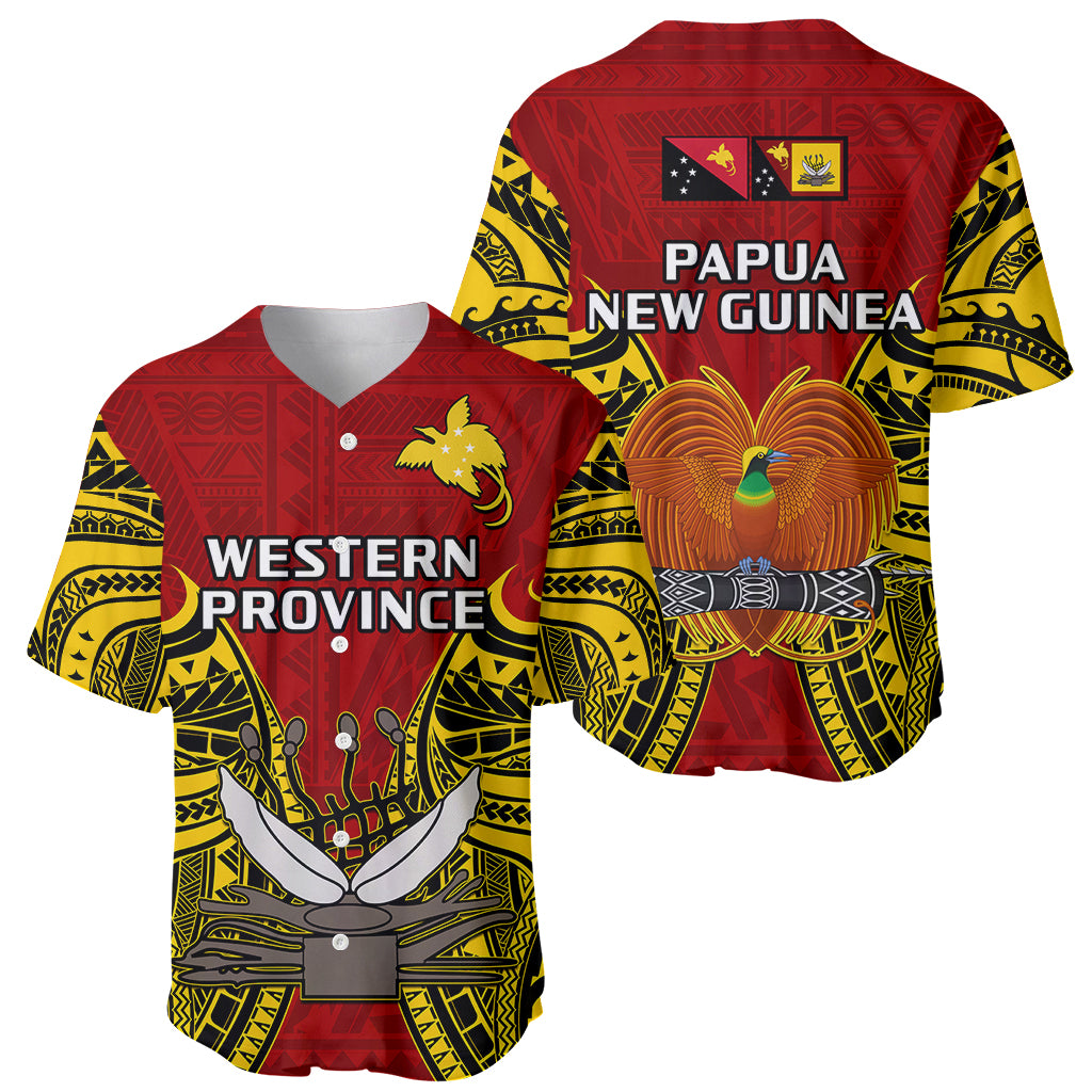 Papua New Guinea Baseball Jersey Western Province Mix Coat Of Arms Polynesian Art - Wonder Print Shop