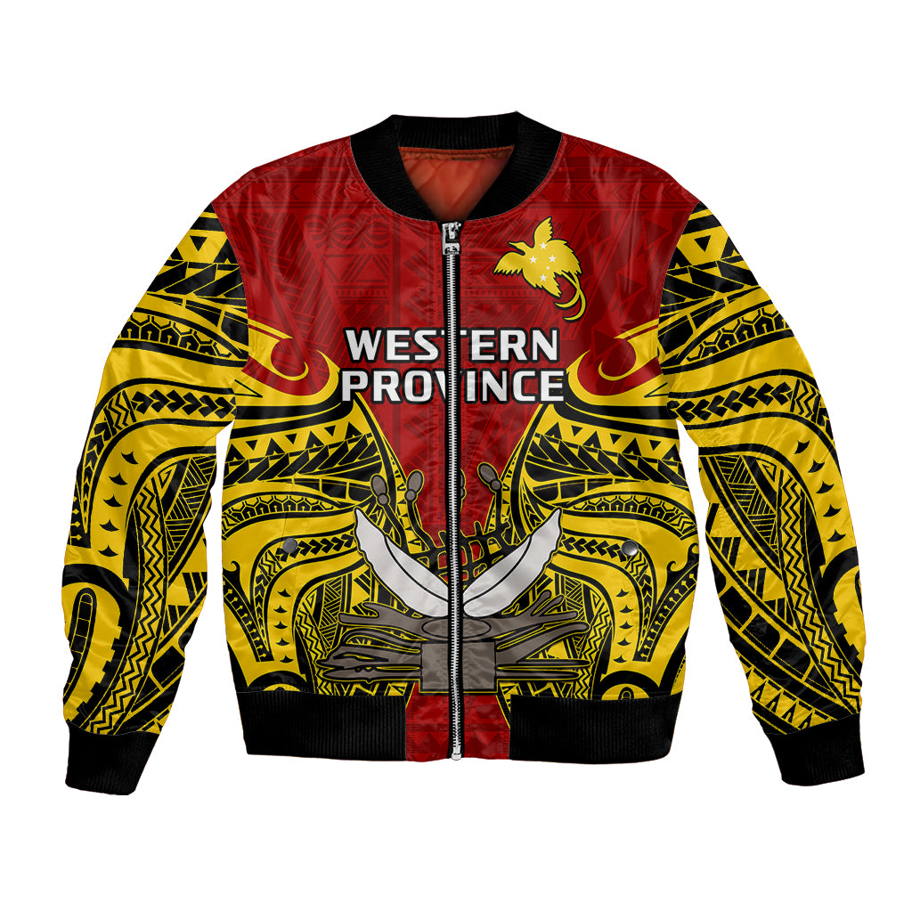 Papua New Guinea Bomber Jacket Western Province Mix Coat Of Arms Polynesian Art - Wonder Print Shop