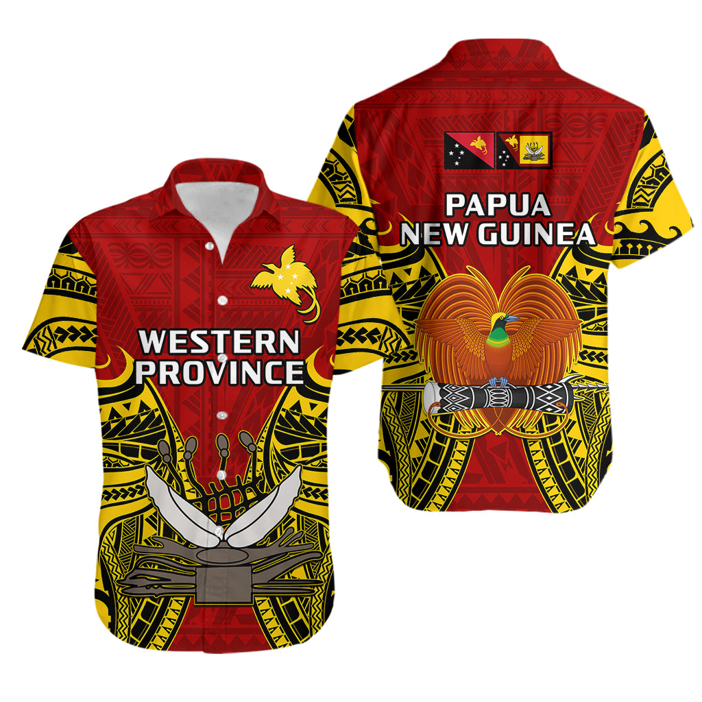 Papua New Guinea Hawaiian Shirt Western Province Mix Coat Of Arms Polynesian Art - Wonder Print Shop