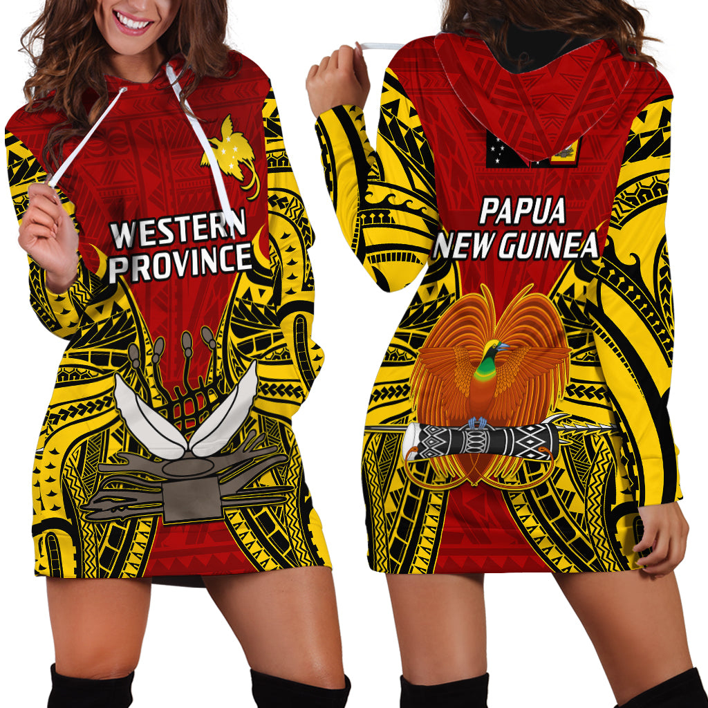 Papua New Guinea Hoodie Dress Western Province Mix Coat Of Arms Polynesian Art - Wonder Print Shop