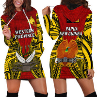 Papua New Guinea Hoodie Dress Western Province Mix Coat Of Arms Polynesian Art - Wonder Print Shop