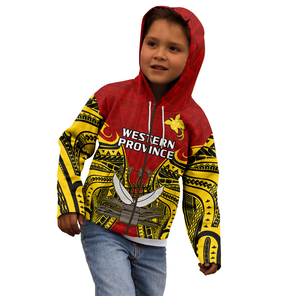 Papua New Guinea Kid Hoodie Western Province Mix Coat Of Arms Polynesian Art - Wonder Print Shop