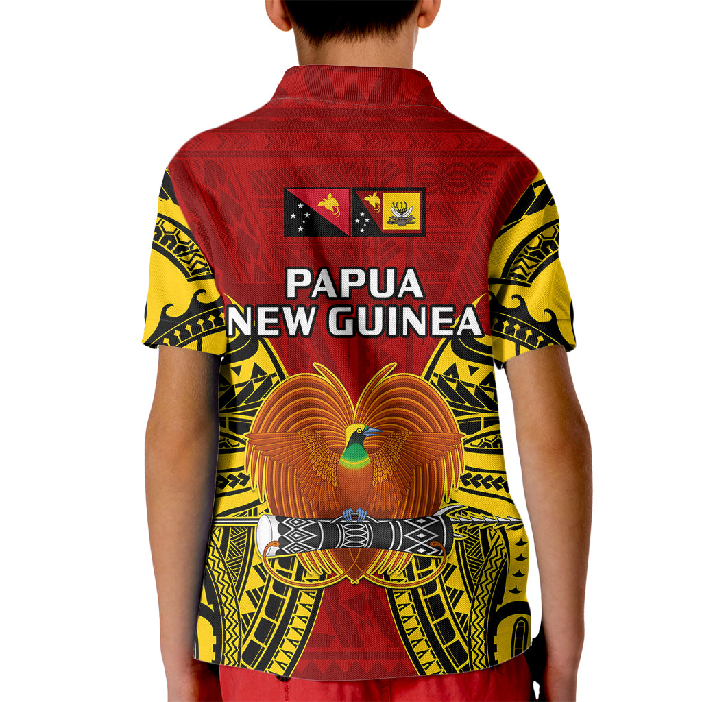 Papua New Guinea Polo Shirt for Kid Western Province Mix Coat Of Arms Polynesian Art - Wonder Print Shop
