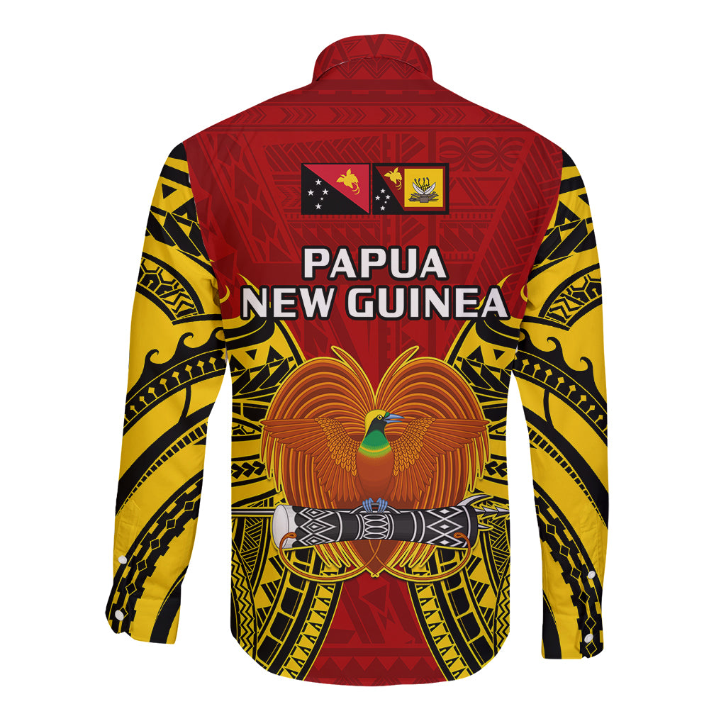 Papua New Guinea Long Sleeve Button Shirt Western Province Mix Coat Of Arms Polynesian Art - Wonder Print Shop