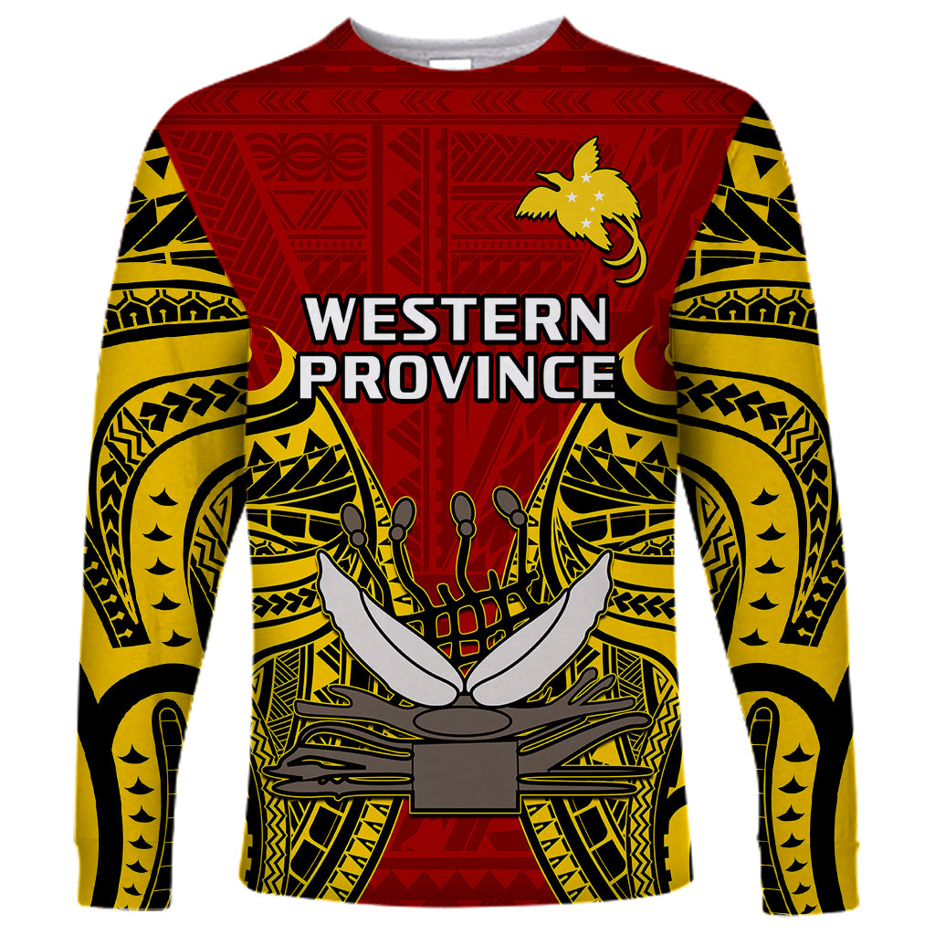 Papua New Guinea Long Sleeve Shirt Western Province Mix Coat Of Arms Polynesian Art - Wonder Print Shop