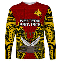 Papua New Guinea Long Sleeve Shirt Western Province Mix Coat Of Arms Polynesian Art - Wonder Print Shop