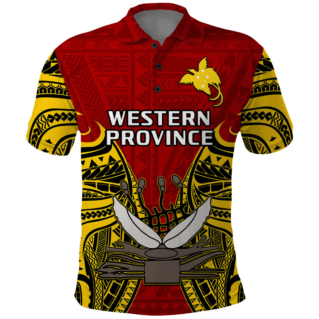 Papua New Guinea Polo Shirt Western Province Mix Coat Of Arms Polynesian Art - Wonder Print Shop