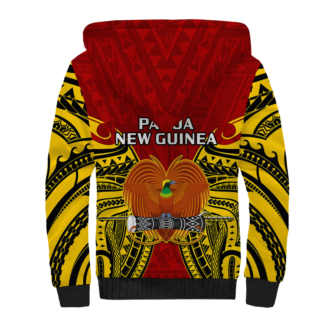 Papua New Guinea Sherpa Hoodie Western Province Mix Coat Of Arms Polynesian Art - Wonder Print Shop