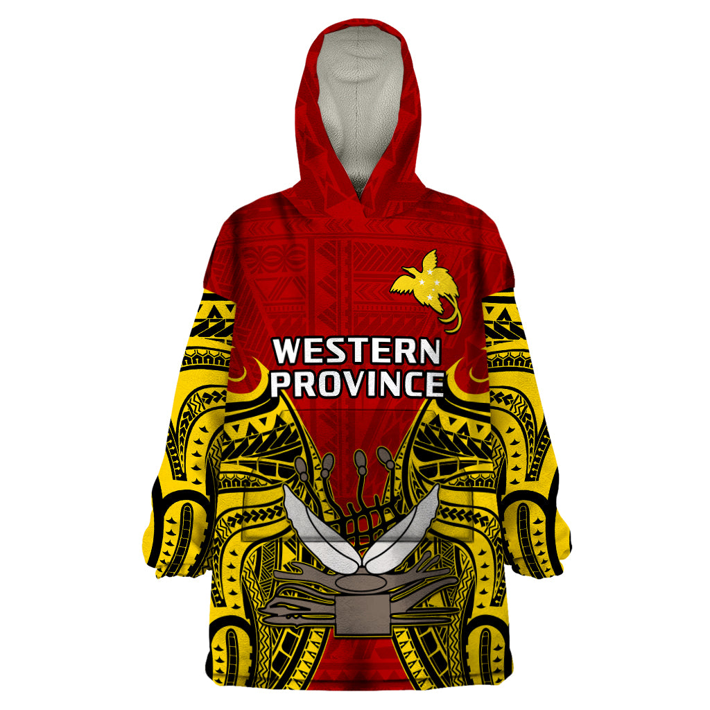 Papua New Guinea Wearable Blanket Hoodie Western Province Mix Coat Of Arms Polynesian Art - Wonder Print Shop