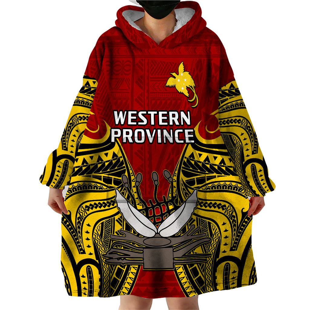 Papua New Guinea Wearable Blanket Hoodie Western Province Mix Coat Of Arms Polynesian Art - Wonder Print Shop