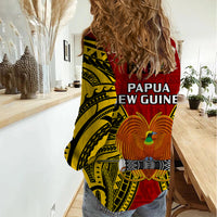Papua New Guinea Women Casual Shirt Western Province Mix Coat Of Arms Polynesian Art - Wonder Print Shop
