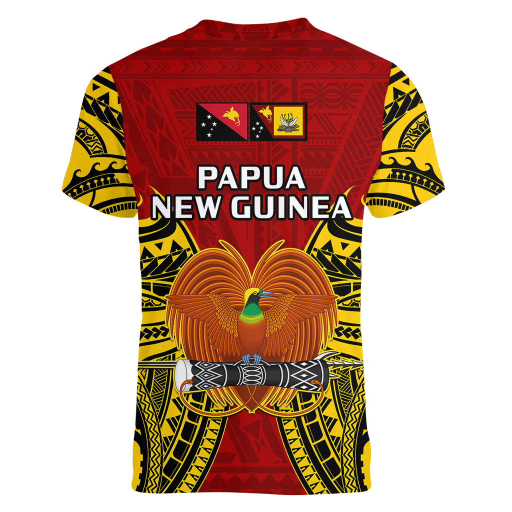 Papua New Guinea Women V Neck T Shirt Western Province Mix Coat Of Arms Polynesian Art - Wonder Print Shop