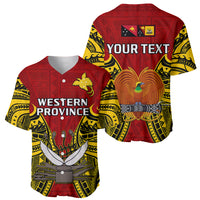 (Custom Personalised) Papua New Guinea Baseball Jersey Western Province Mix Coat Of Arms Polynesian Art - Wonder Print Shop