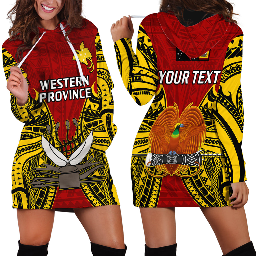(Custom Personalised) Papua New Guinea Hoodie Dress Western Province Mix Coat Of Arms Polynesian Art - Wonder Print Shop