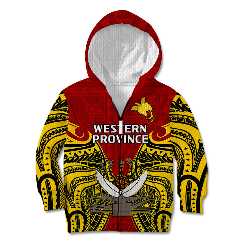 (Custom Personalised) Papua New Guinea Kid Hoodie Western Province Mix Coat Of Arms Polynesian Art - Wonder Print Shop