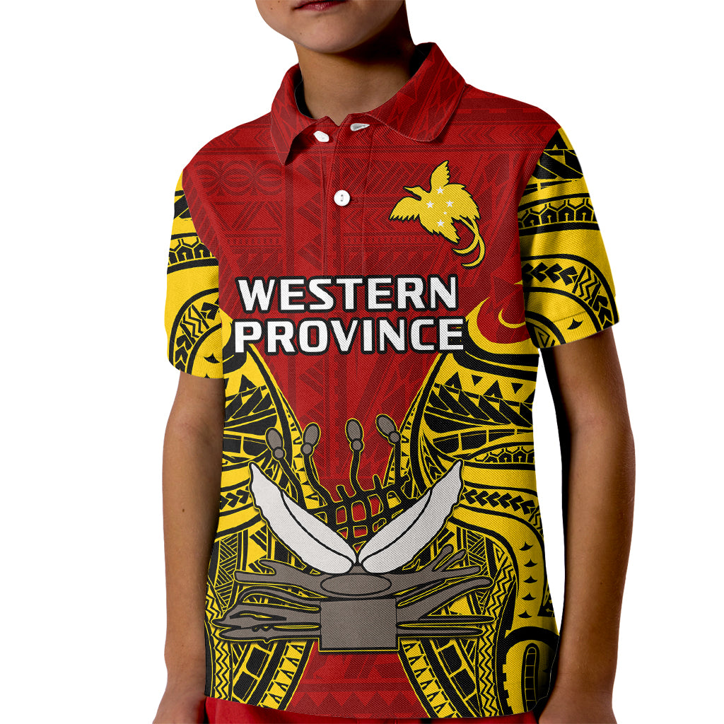 Custom Papua New Guinea Polo Shirt for Kid Western Province Mix Coat Of Arms Polynesian Art - Wonder Print Shop