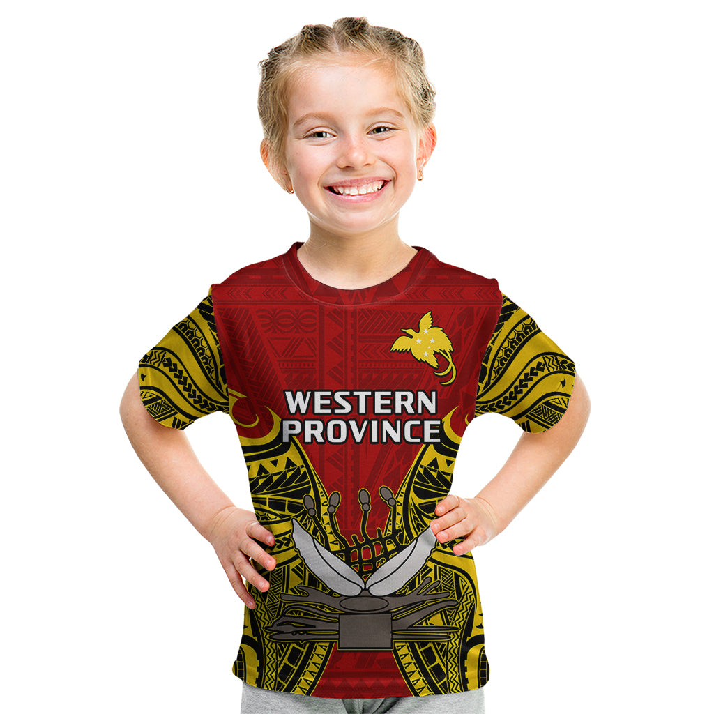 (Custom Personalised) Papua New Guinea Kid T Shirt Western Province Mix Coat Of Arms Polynesian Art - Wonder Print Shop