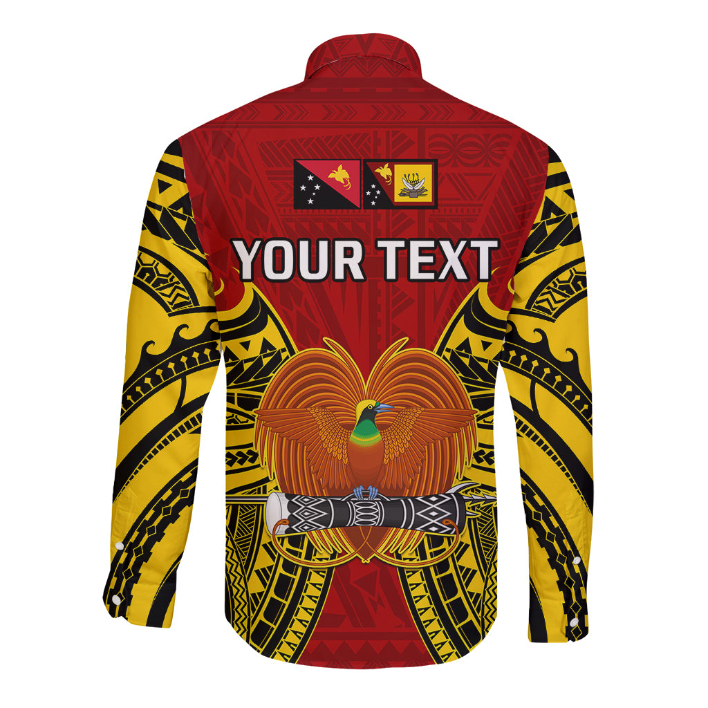 (Custom Personalised) Papua New Guinea Long Sleeve Button Shirt Western Province Mix Coat Of Arms Polynesian Art - Wonder Print Shop