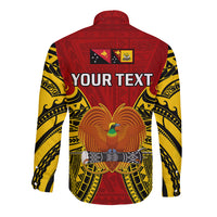 (Custom Personalised) Papua New Guinea Long Sleeve Button Shirt Western Province Mix Coat Of Arms Polynesian Art - Wonder Print Shop