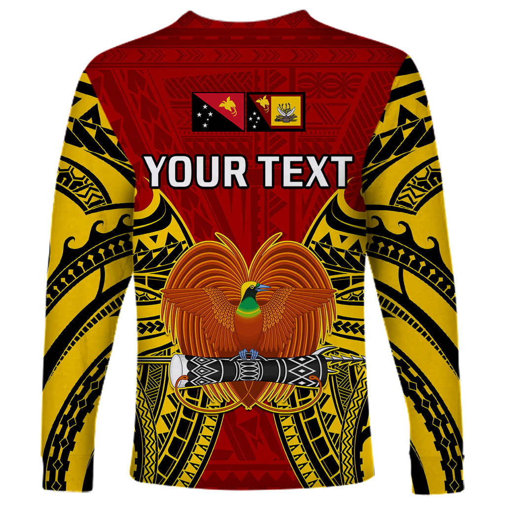 (Custom Personalised) Papua New Guinea Long Sleeve Shirt Western Province Mix Coat Of Arms Polynesian Art - Wonder Print Shop