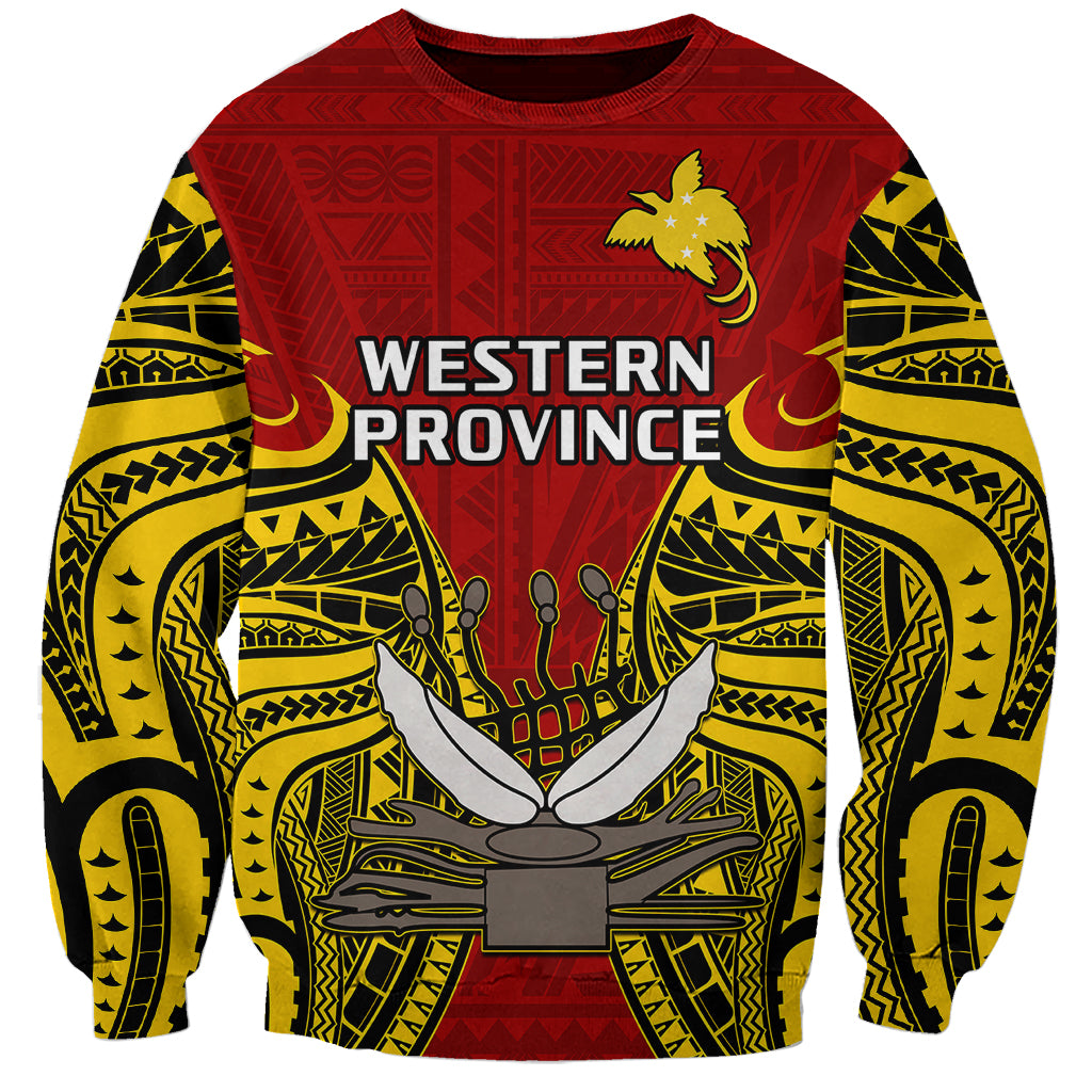 (Custom Personalised) Papua New Guinea Sweatshirt Western Province Mix Coat Of Arms Polynesian Art - Wonder Print Shop
