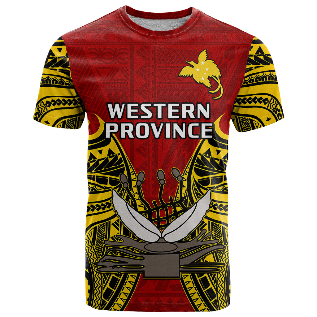 Custom Papua New Guinea T Shirt Western Province Mix Coat Of Arms Polynesian Art - Wonder Print Shop