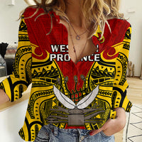 (Custom Personalised) Papua New Guinea Women Casual Shirt Western Province Mix Coat Of Arms Polynesian Art - Wonder Print Shop