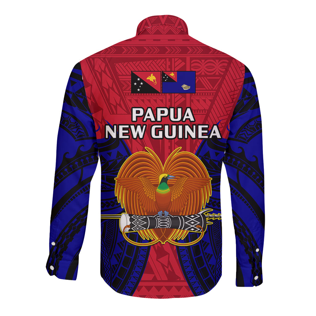 Papua New Guinea Long Sleeve Button Shirt West New Britain Province Mix Coat Of Arms Polynesian Art - Wonder Print Shop