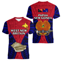 Papua New Guinea Women V Neck T Shirt West New Britain Province Mix Coat Of Arms Polynesian Art - Wonder Print Shop