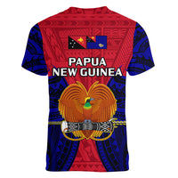 Papua New Guinea Women V Neck T Shirt West New Britain Province Mix Coat Of Arms Polynesian Art - Wonder Print Shop