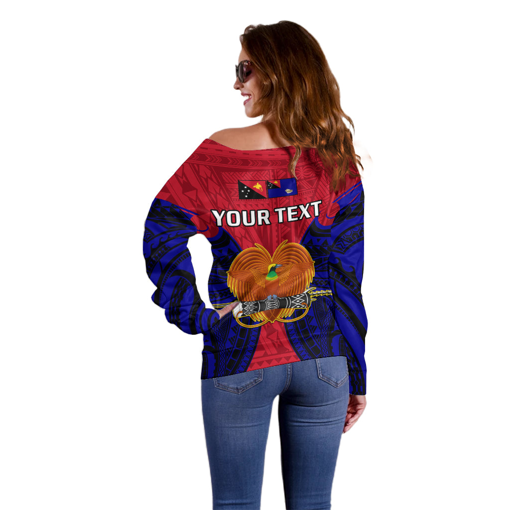 (Custom Personalised) Papua New Guinea Off Shoulder Sweater West New Britain Province Mix Coat Of Arms Polynesian Art - Wonder Print Shop