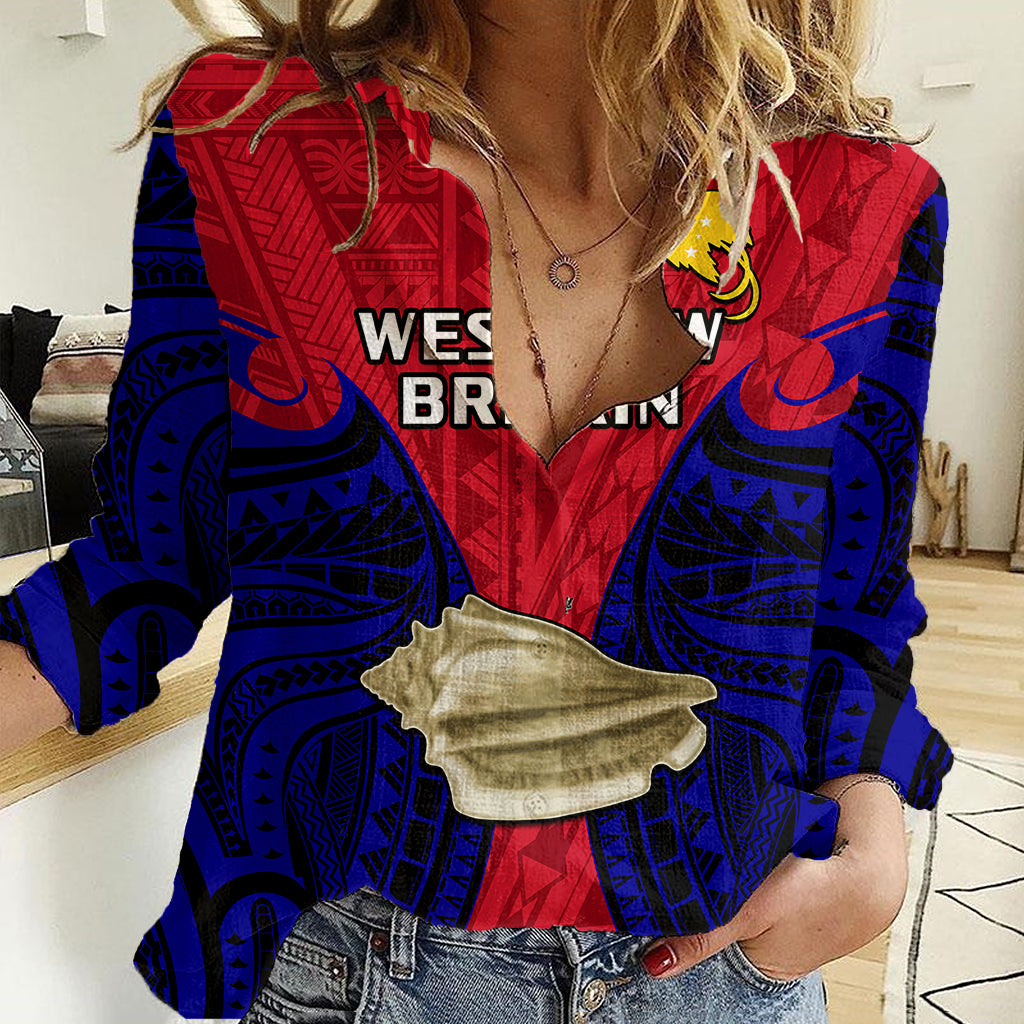 (Custom Personalised) Papua New Guinea Women Casual Shirt West New Britain Province Mix Coat Of Arms Polynesian Art - Wonder Print Shop
