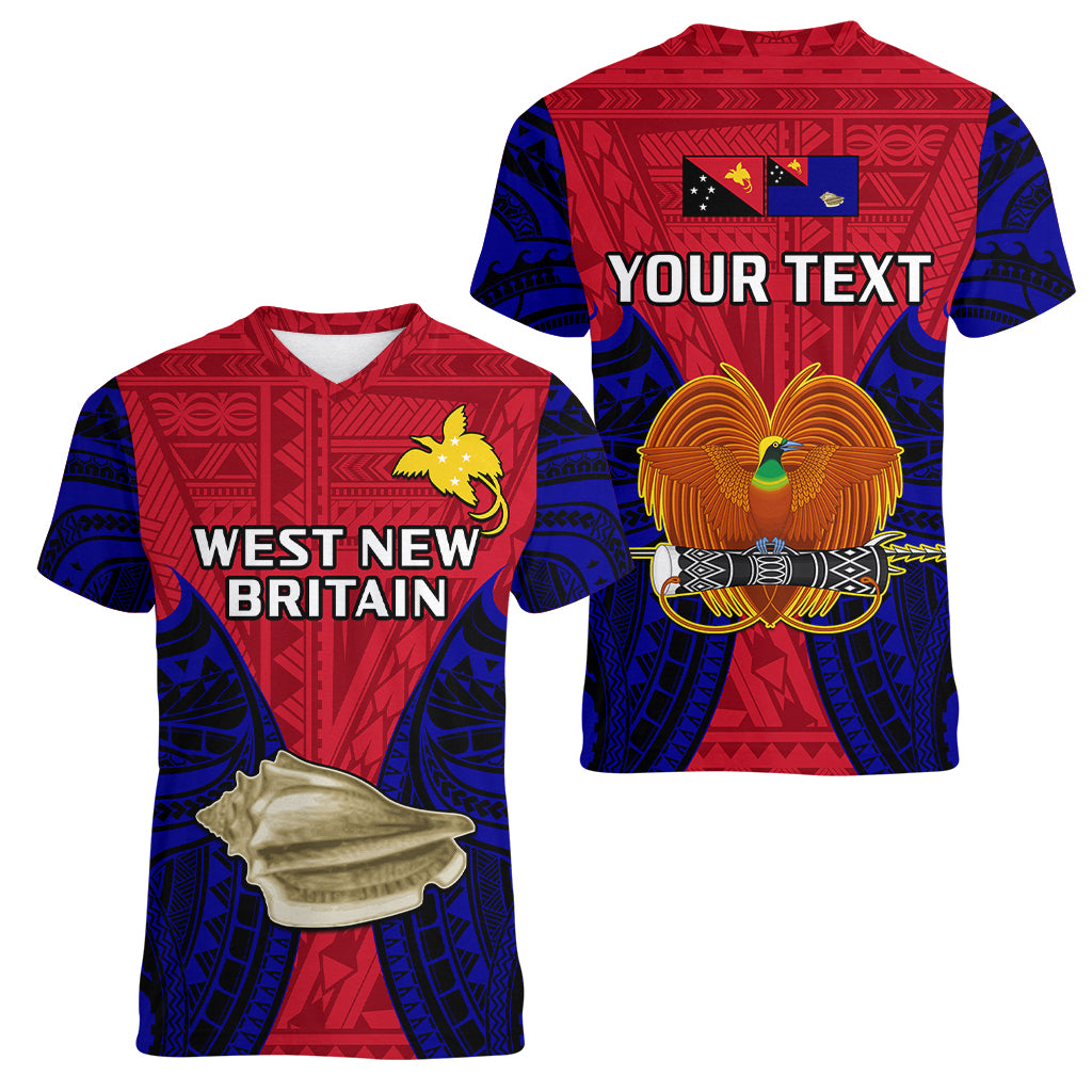 (Custom Personalised) Papua New Guinea Women V Neck T Shirt West New Britain Province Mix Coat Of Arms Polynesian Art - Wonder Print Shop