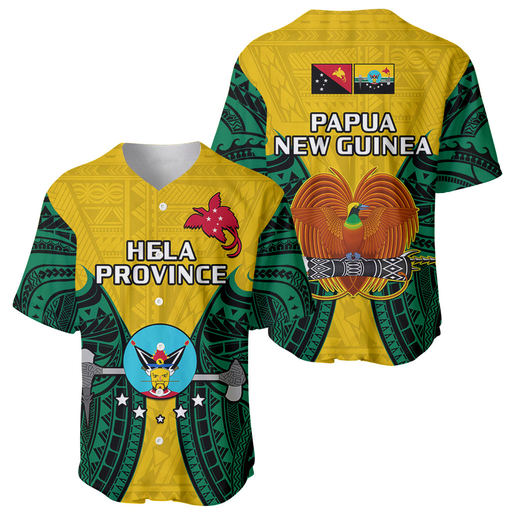 Papua New Guinea Baseball Jersey Hela Province Mix Coat Of Arms Polynesian Art - Wonder Print Shop