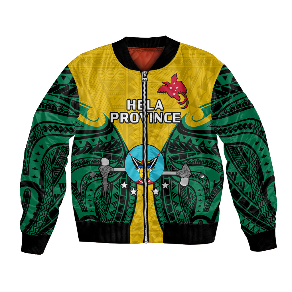 Papua New Guinea Bomber Jacket Hela Province Mix Coat Of Arms Polynesian Art - Wonder Print Shop
