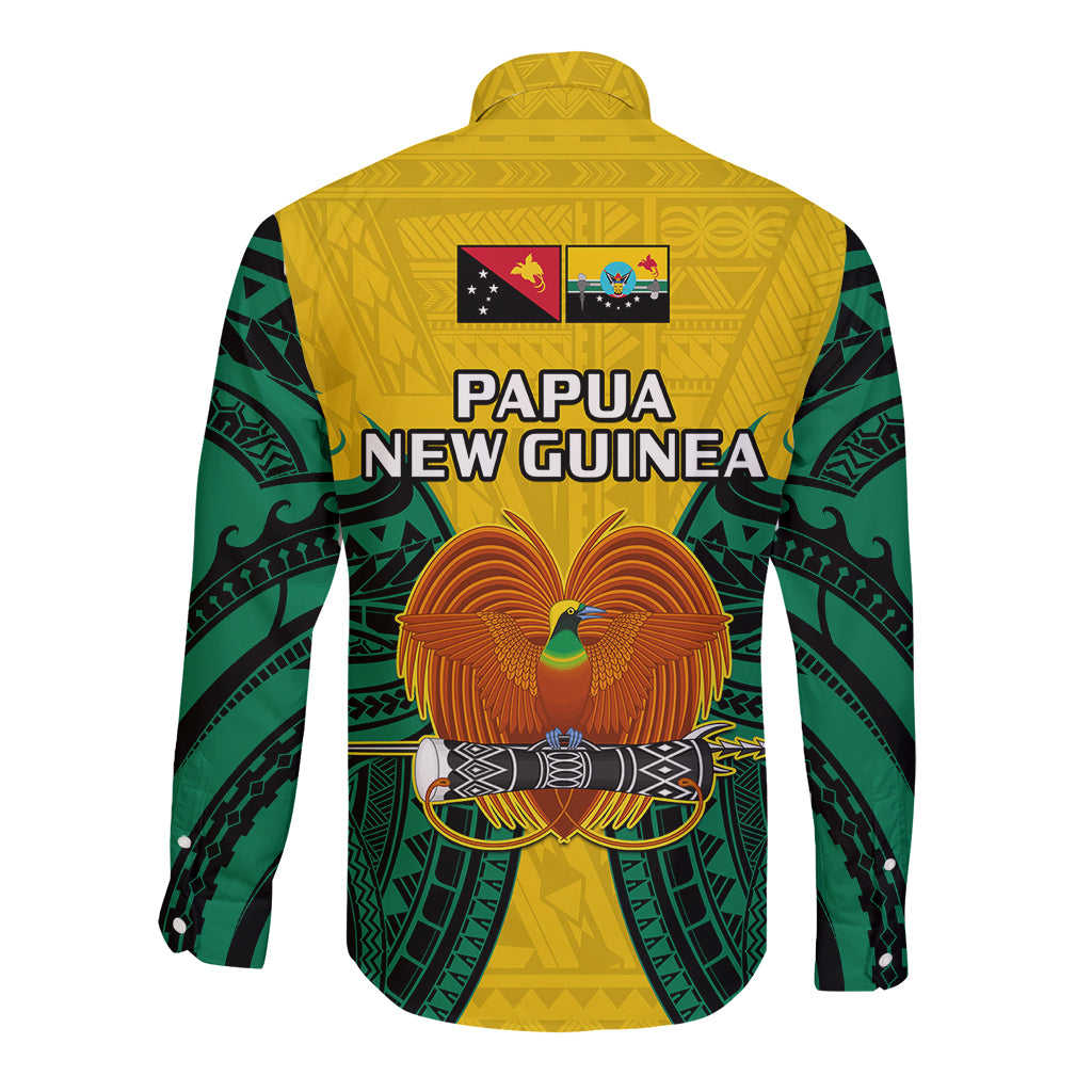 Papua New Guinea Long Sleeve Button Shirt Hela Province Mix Coat Of Arms Polynesian Art - Wonder Print Shop
