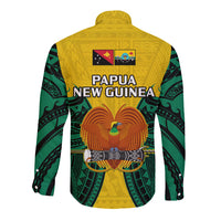 Papua New Guinea Long Sleeve Button Shirt Hela Province Mix Coat Of Arms Polynesian Art - Wonder Print Shop